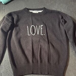 Black Crewneck Sweater with Love Embroidery